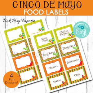 Cinco de Mayo Food Labels, Fiesta Birthday Labels, Mexican Party Labels, Editable Food Cards, Instant Download, Fiesta Party Name Tags