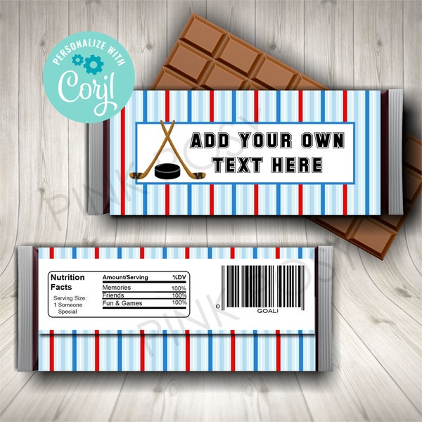 Editable Hockey Candy Bar Wrappers, Hockey Birthday Party Favors, Printable Wrapper, Chocolate Wrappers, Instant Download, Sports Team