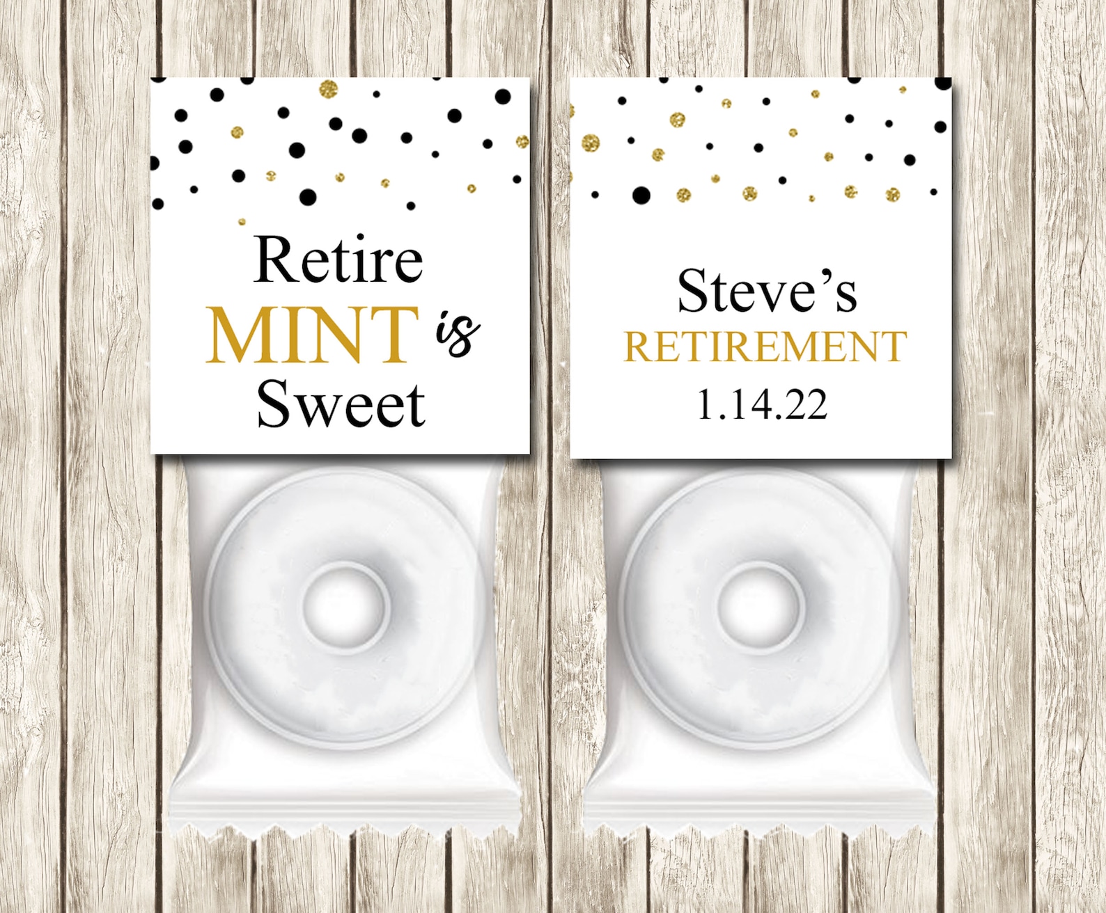 Editable Retirement Mint Favors, Retire Mint, Custom Mints, Black Gold Theme, Printable Mint