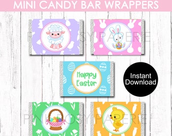 Easter Mini Candy Bar Wrappers, Easter Chocolate Wrappers, Easter Basket Stuffers, Printable Labels, Instant Download, Easter Bunny Wrappers