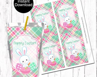 Easter Juice Pouch Labels, Party Juice Labels, Easter Bunny Party Favors, Bunny Juice Pouch, Printable Juice Wrapper, Instant Download