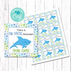 Étiquettes de fin d'année scolaire, étiquettes requins modifiables, étiquettes-cadeaux pour camarades de classe, étiquettes d'enseignants, été fin-tastique, téléchargement immédiat, étiquettes d'été imprimables
