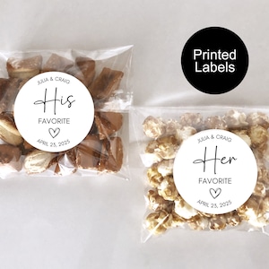 Wedding Favor Stickers, His Her Favorite Stickers, Engagement Labels, Reception Favor Label for Guests, Personalized Favors, Minimalist