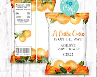 Baby Shower Chip Bag, Editable Oranges Chip Bag, Baby Girl Shower, A Little Cutie Shower, Baby Shower Favor, Chip Bag Wrapper, Oranges Theme