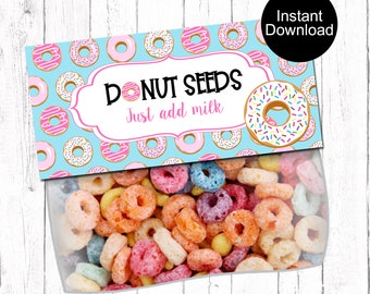 Donut Seeds Bag Toppers, Birthday Treat Bag Favors, Doughnut Bag Toppers, Printable Cereal Treat Tags, Birthday Bag Topper, Instant Download