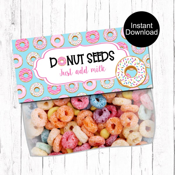 Donut Seeds Bag Toppers, Birthday Treat Bag Favors, Doughnut Bag Toppers, Printable Cereal Treat Tags, Birthday Bag Topper, Instant Download