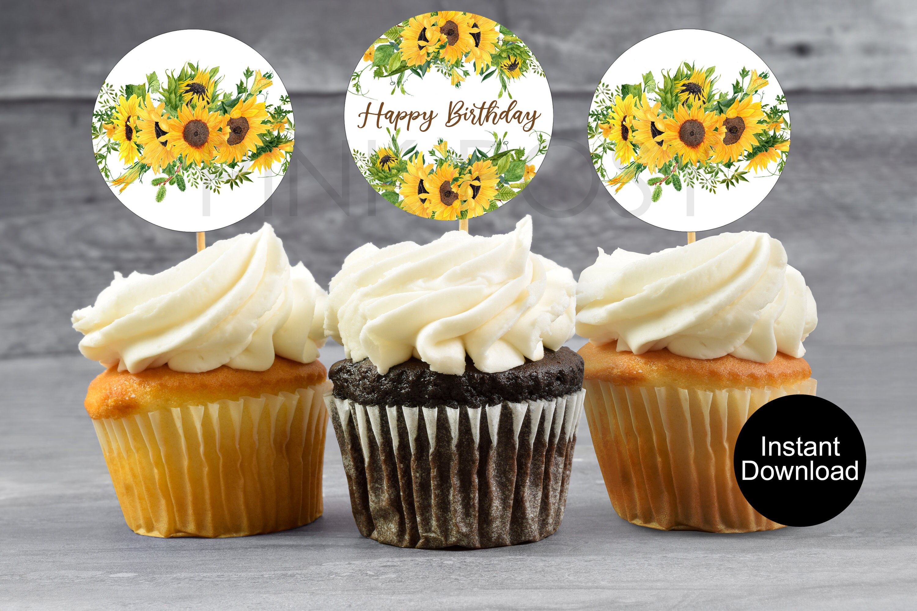 Birthday Cupcake Toppers. Sunflower Cupcake Toppers Birthday Etsy