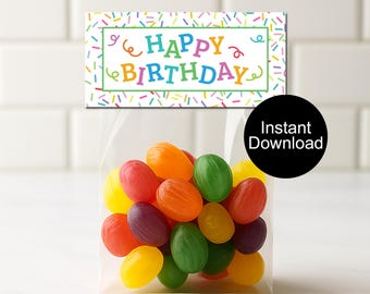Birthday Bag Toppers, Birthday Treat Bag Favors, Confetti Bag Toppers, Printable Candy Treat Tags, Cookie Bag Toppers, Instant Download