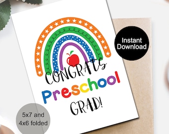 Graduation Congrats Cards, Preschool Graduation Card, Congratulations Card, Class of 2024 Note Card, Instant Download, Preschool Grad