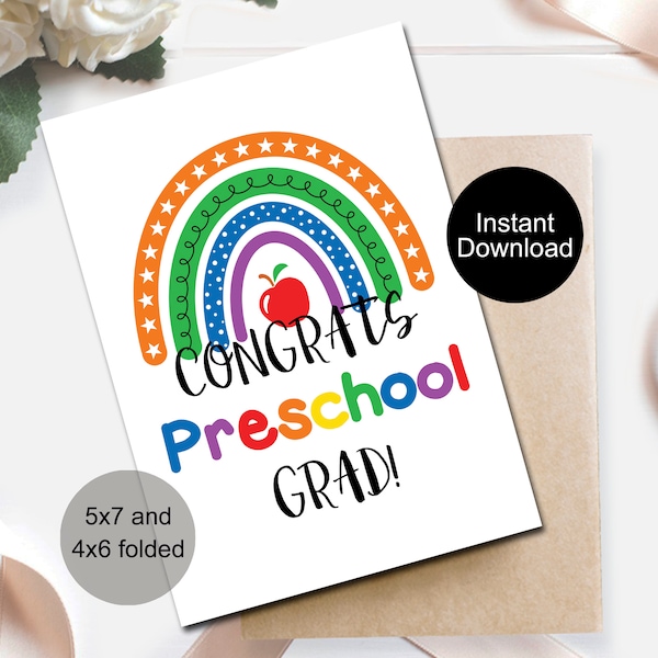 Graduation Congrats Cards, Preschool Graduation Card, Congratulations Card, Class of 2024 Note Card, Instant Download, Preschool Grad