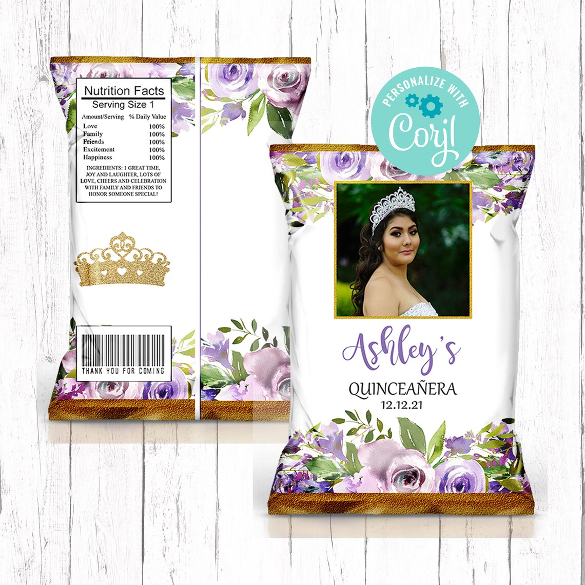Quinceanera Chip Bag Lavender Floral Photo Chip Bag 15th Etsy Nederland