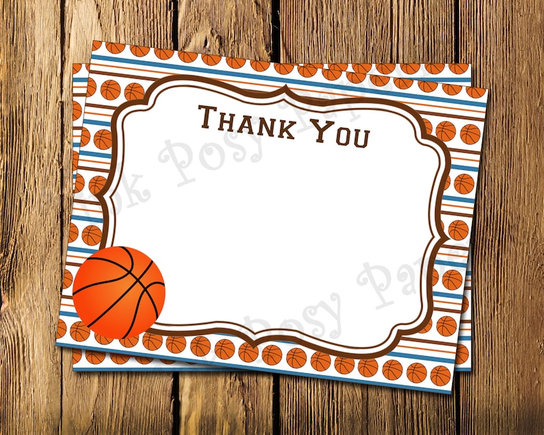 Printable Basketball Theme Flat Thank You Note Cards Instant Etsy