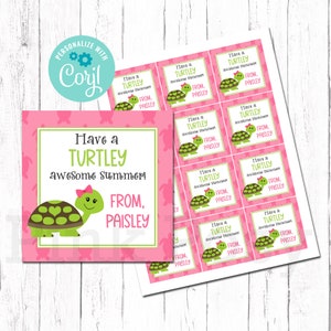 Étiquettes modifiables de tortue, étiquettes de fin d'année scolaire, étiquettes-cadeaux de camarade de classe, étiquettes d'enseignant, étiquettes de tortue de fille, téléchargement immédiat, étiquettes d'été imprimables
