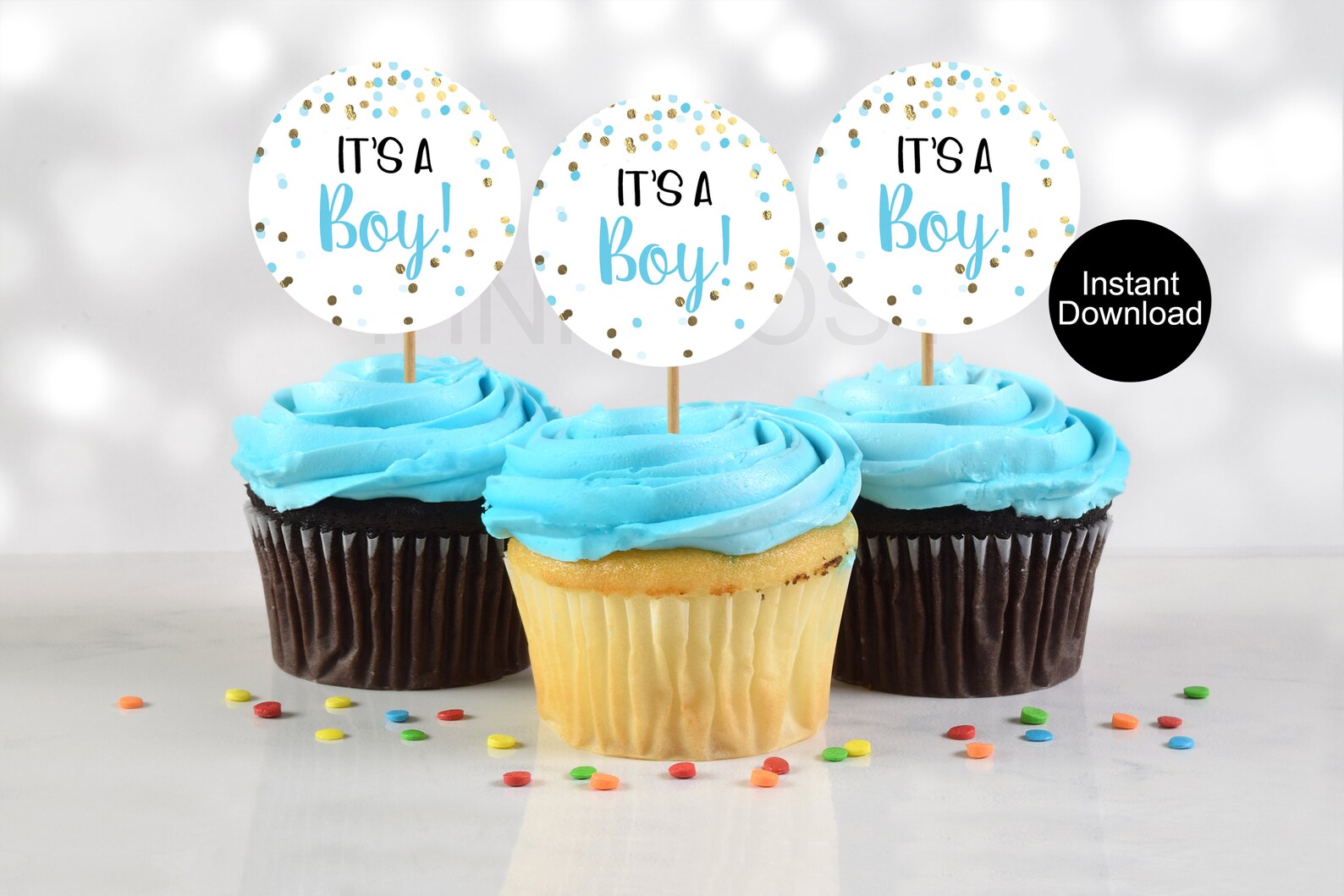 Baby Shower Cupcake Toppers Baby Boy Cupcake Toppers Blue Etsy