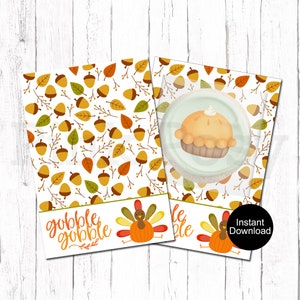 Cartes à biscuits de Thanksgiving imprimables, carte à biscuits 3,5 x 5, étiquettes à biscuits de dinde, emballage de mini biscuits, étiquettes à cookies à téléchargement instantané, 4 x 6