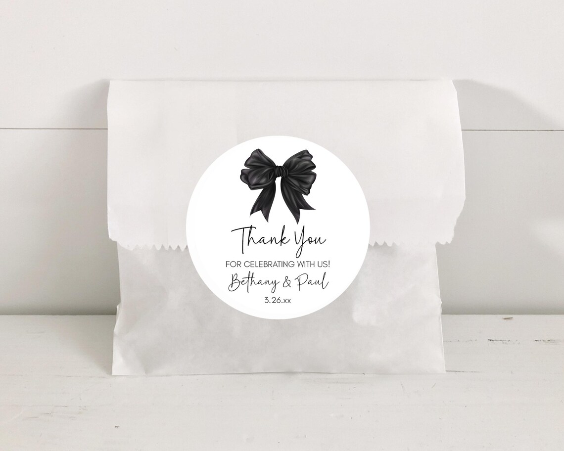 Black Bow Wedding Stickers, Reception Favor Labels, Favors for Guests ...