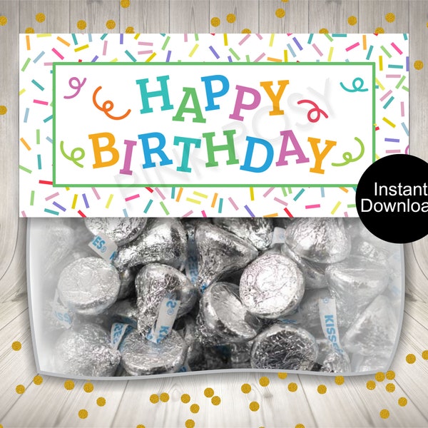 Birthday Bag Toppers, Birthday Treat Bag Favors, Confetti Bag Toppers, Printable Candy Treat Tags, Cookie Bag Toppers, Instant Download