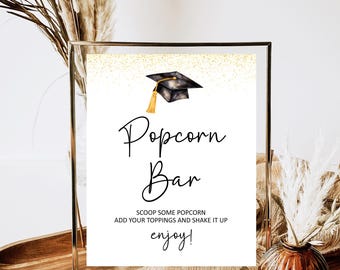 Graduation Popcorn Bar Sign, Minimalist Table Sign, Thanks for Popping By, Printable Grad Decor, Instant Download, Open House, Food Buffet