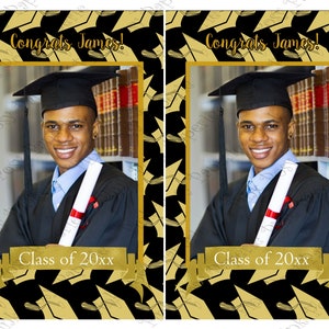 Graduation Gift Bag Label, Black and Gold Graduation Label, Class of