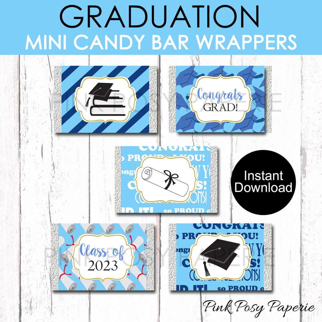 Graduation Mini Candy Bar Wrappers Light Blue Chocolate - Etsy