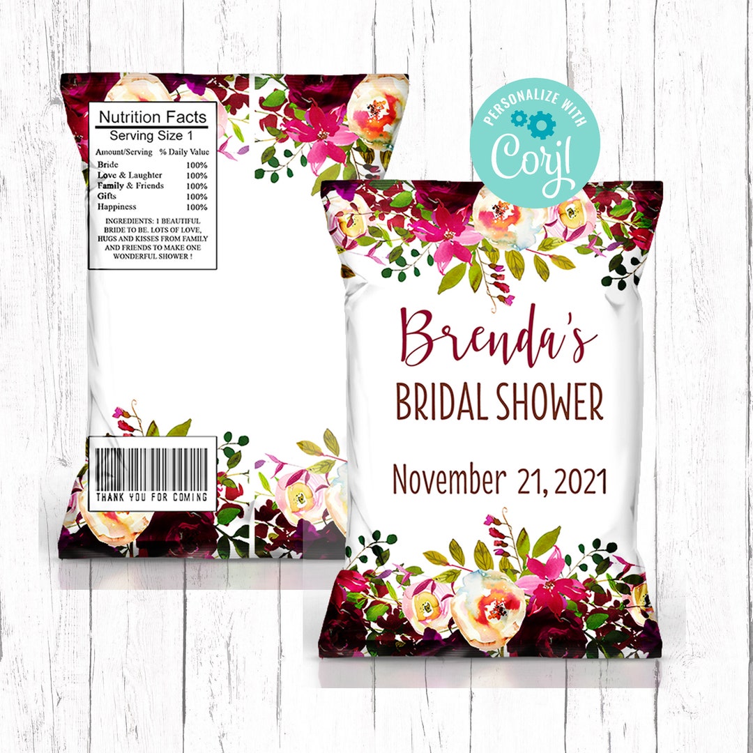 Bridal Shower Chip Bag Editable Bridal Shower Treat Bag Etsy