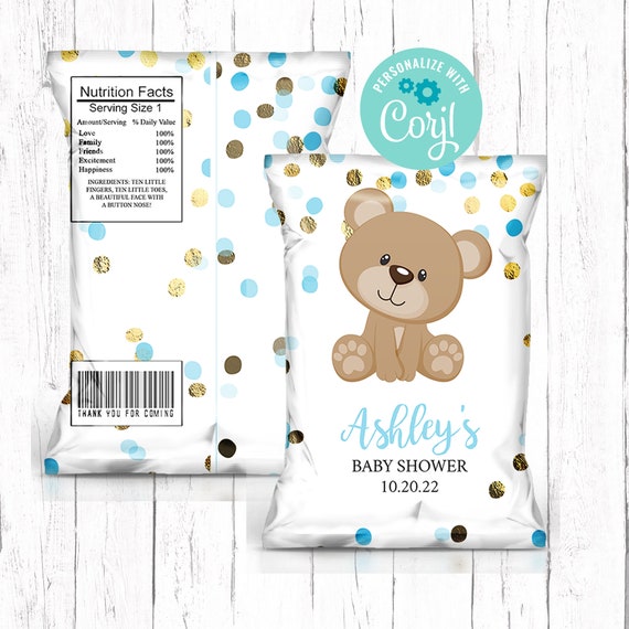 Custom Teddy Bear Chip Bag  Digital Download  Personalized Chip Bag  Snack Bag  Baby Shower Chip Bag