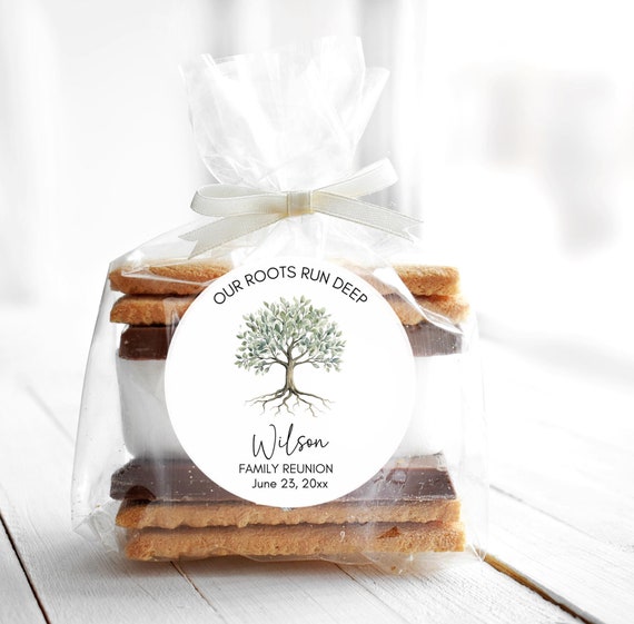 Family Reunion Labels, Our Roots Run Deep, Family Tree, BBQ Picnic Party Favors, Relatives Reunited Gathering, Personalized Custom Stickers