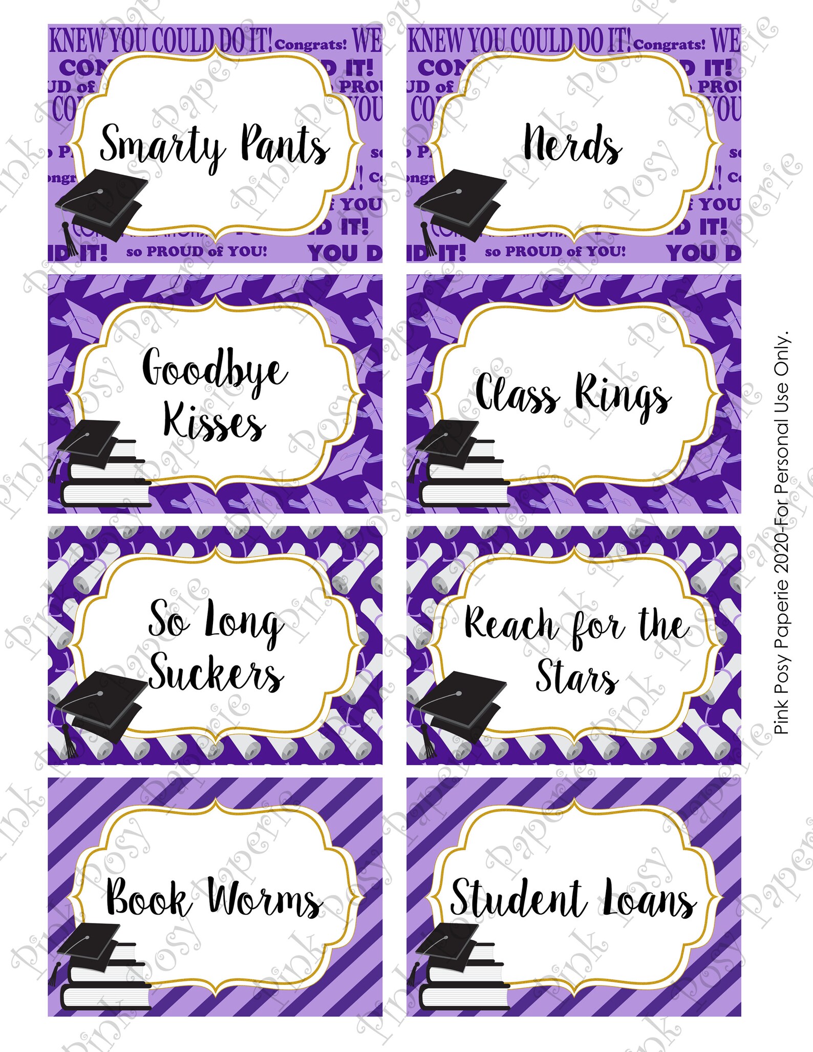 Graduation Party Candy Labels Candy Bar Candy Buffet Purple Etsy