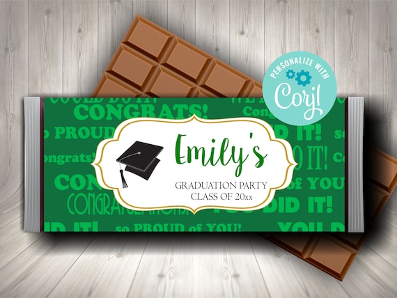 Editable Graduation Candy Bar Wrapper Green Chocolate - Etsy