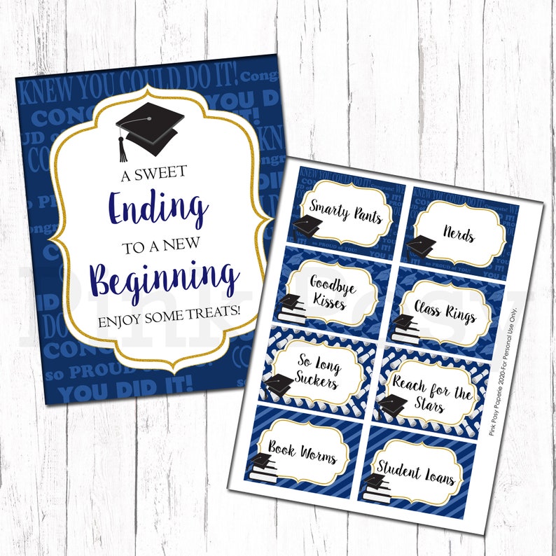 graduation party candy labels candy bar candy buffet navy