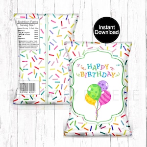 Alles Gute zum Geburtstag-Chip-Tüte, Konfetti Geburtstags-Leckerlis, Geburtstag Gastgeschenke, Geburtstags-Leckerl-Taschen, Instant Download, druckbare Chips-Tasche