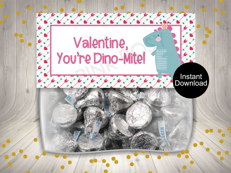 Instant Download Dinosaur Girl Bag Favors Cookie Bag Topper Valentine Treat Bag Toppers Printable Candy Treat Tags Dinosaur Bag Topper