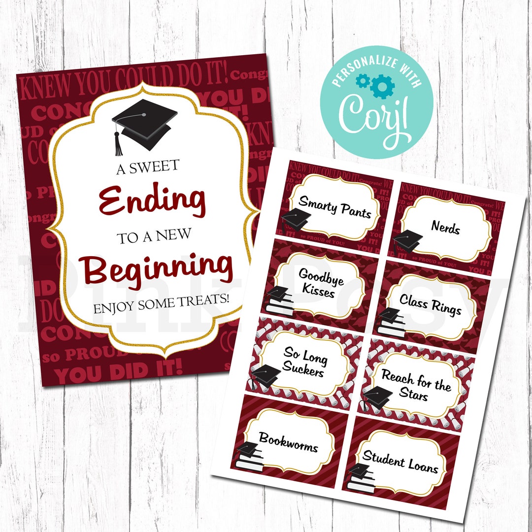 Editable Graduation Candy Labels, Candy Bar, Candy Buffet, Maroon Theme ...
