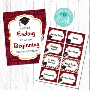 Editable Graduation Candy Labels, Candy Bar, Candy Buffet, Maroon Theme, Grad Party, Printable Sign, Instant Download, Class of 2024