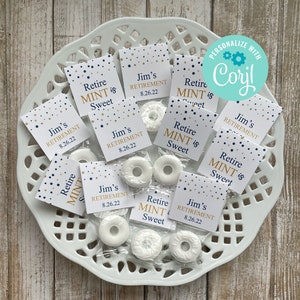 Editable Retirement Mint Favors, Retire Mint, Custom Mints, Navy Gold Theme, Printable Mint Toppers, Instant Download, Sweet Favor