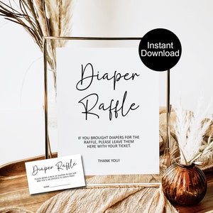 Boletos y letreros minimalistas para la rifa de pañales, juego de baby shower imprimible, ducha boho, tarjetas de rifa, descarga instantánea, ducha de género neutro