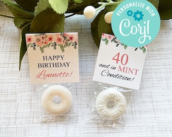 Editable Pink Floral Birthday Mint Favors, 50th Birthday Favors, In Mint Condition, Fifty Years, Custom Party Gifts for Guests, Mint Tags