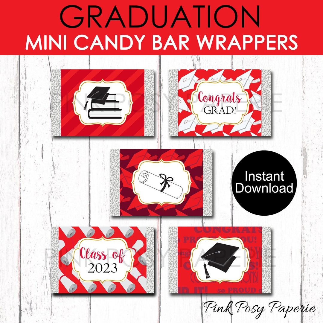 Graduation Mini Candy Bar Wrappers Red Chocolate Wrappers - Etsy