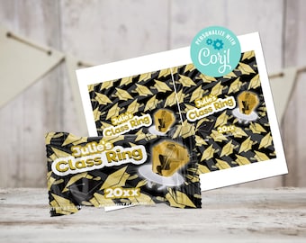 Black Gold Graduation Class Ring Treats, Party Favors, College Grad, Editable File, Personalized Wrappers, Class of 2026, High School Grad