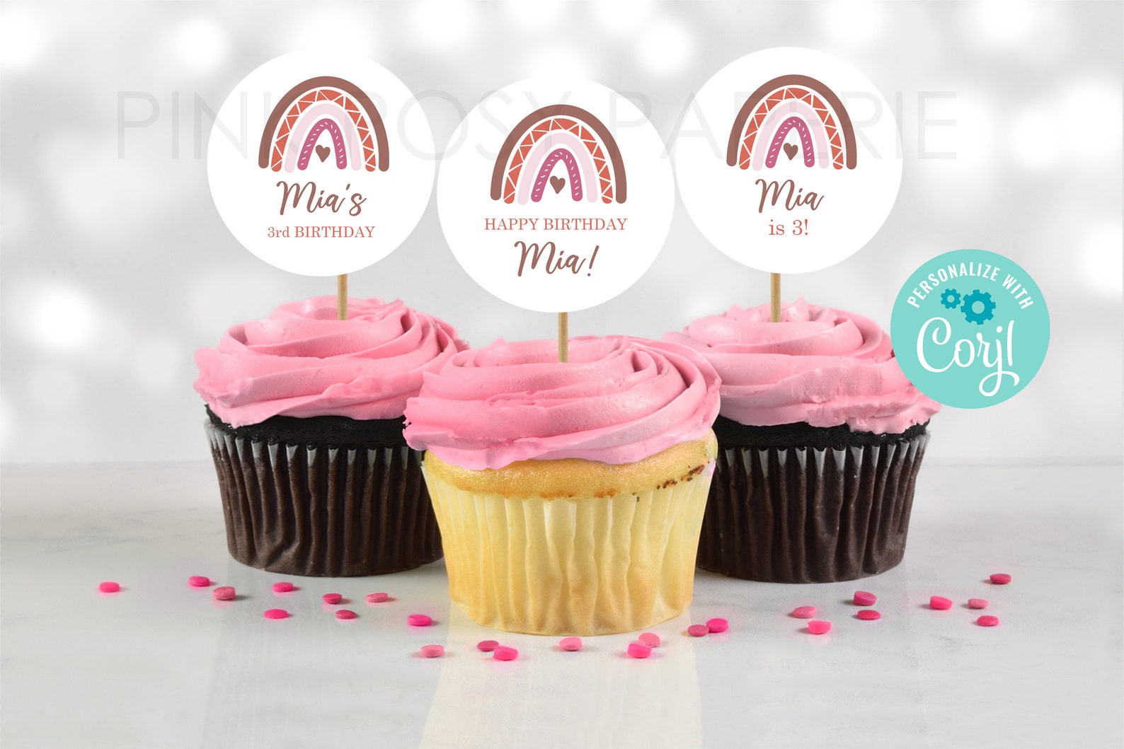 Birthday Cupcake Toppers Editable Rainbow Cupcake Toppers Etsy