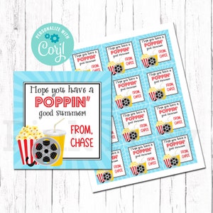 Étiquettes de fin d'année scolaire, étiquettes modifiables de pop-corn, étiquette-cadeau de camarade de classe, étiquette d'enseignant, étiquettes d'été de Poppin, téléchargement immédiat, étiquettes d'été imprimables