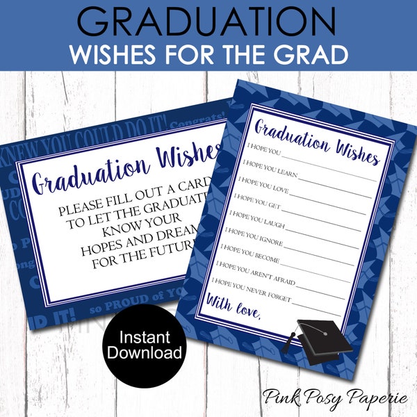 Navy Blue Graduation Wishes, Graduation Wishes Cards, Advice for the Graduate, Well Wishes for the Grad, Class of 2024, Instant Download