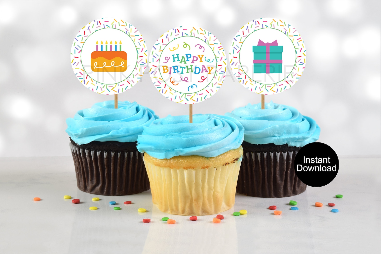 Birthday Cupcake Toppers Confetti Cupcake Toppers Birthday Etsy