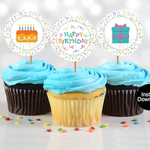 Birthday Cupcake Toppers, Confetti Cupcake Toppers, Birthday Party Favors, Printable Cupcake Toppers, Sprinkles Toppers, Instant Download