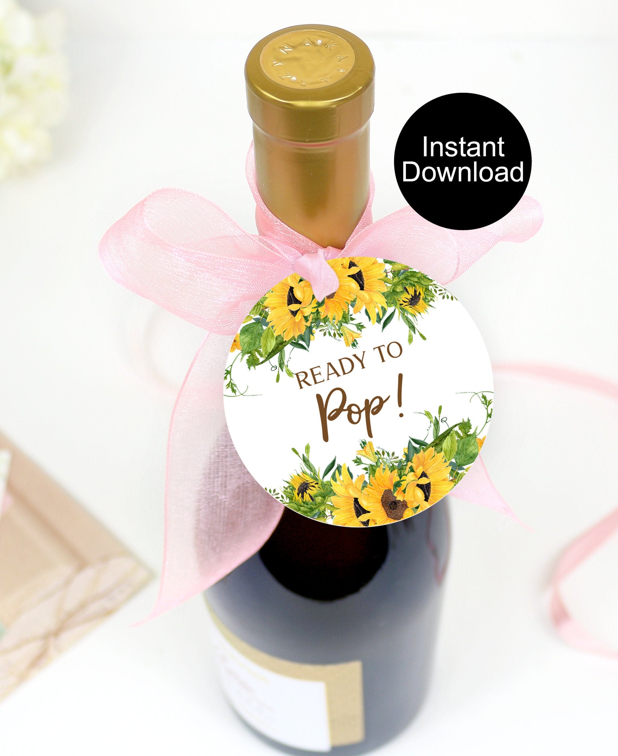 Ready to Pop Tags Baby Shower Tags Sunflower Baby Shower Yellow Floral Theme Popcorn Tag Shower Favor Instant Download