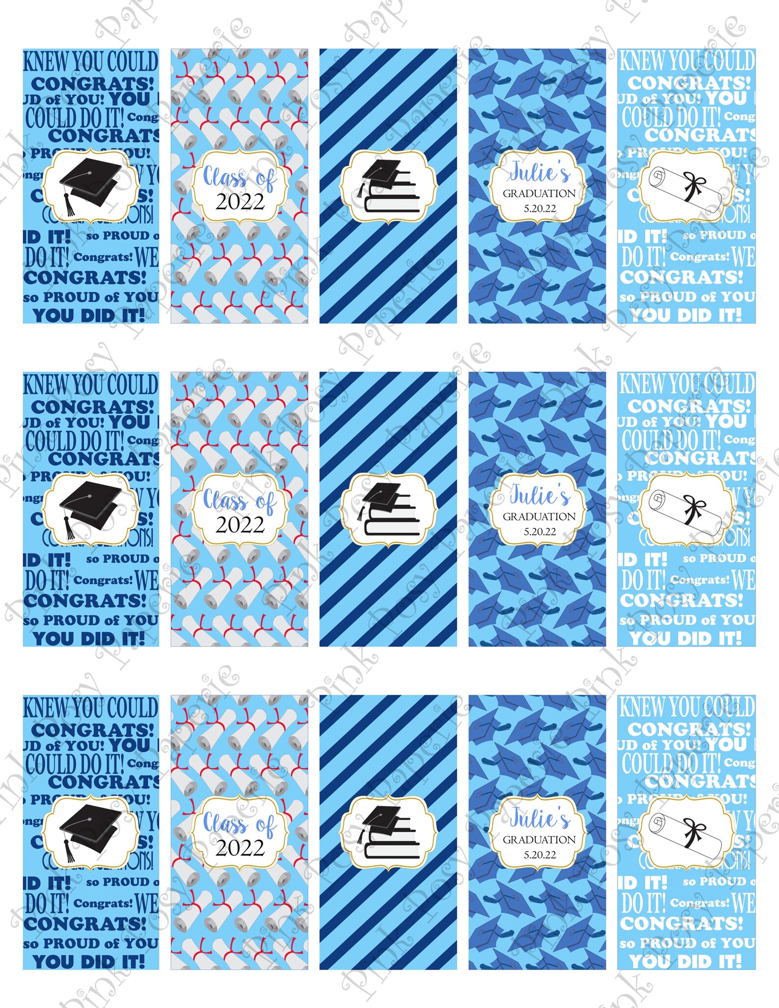 Editable Graduation Mini Candy Bar Wrappers Light Blue - Etsy