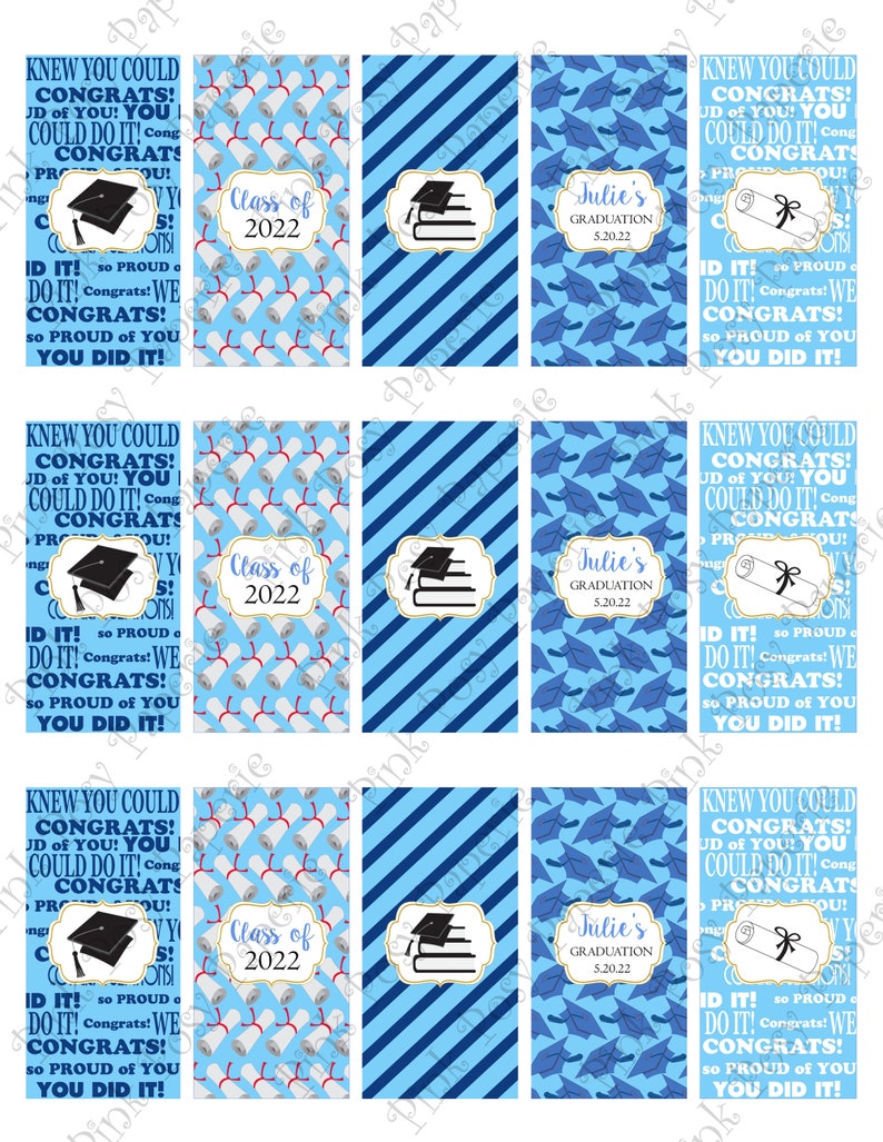 Editable Graduation Mini Candy Bar Wrappers Light Blue - Etsy
