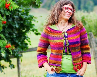 Dancing poppies cardigan  - Crochet PATTERN for women cardigan size XS to XL