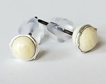 Ivory Glass Lampwork Stud Earrings, fine silver, stainless steel posts, silicone backings