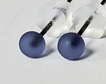 Ink Purple, Glass Lampwork Stud Earrings, 2-3mm, etched, stainless steel posts